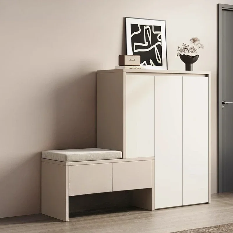 Modern Solid Wood Shoe Cabinet with Entryway Bench Multifunctional Storage Organizer for Living Room Home Decor Furniture