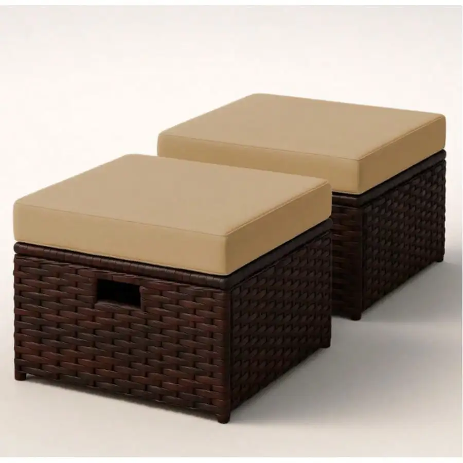 

Уличный пуфик для патио, всепогодная подставка для ног из ротанга с съемными подушками для плетеной садовой мебели