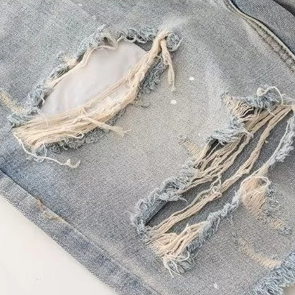 Ens Summer Distressed Shorts Fashion Slim Ripped Short Jeans Vintage Streetwear Straight Fit Ripped Holes Knee Length Distressed