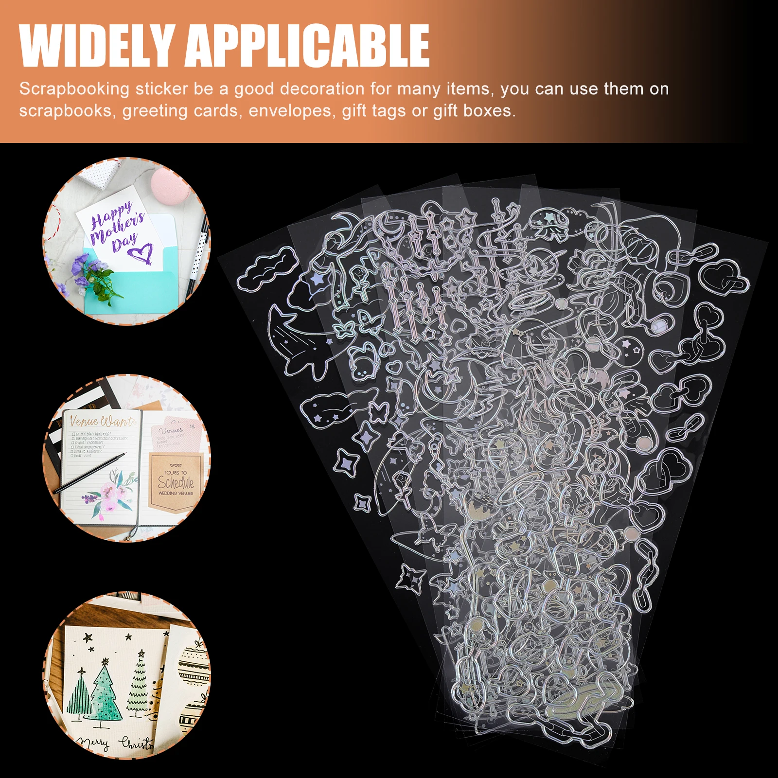 

6 Pcs Glitter Stickers for Scrapbooking Cute Laser Decoration H Account Fecal Journaling DIY Album Premium PET