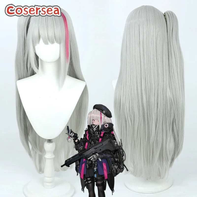 Cosersea Kuro Cosplay Wigs Girls' Frontline MDR Kuro 70cm Long Silver Gray Mixed Pink Ponytail Wig Synthetic Hair Heat Resistant