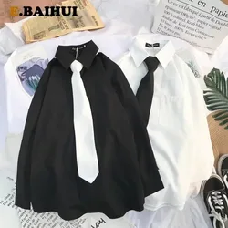 EBAIHUI-camisas blancas con corbata para hombre, uniforme DK, Blusas de manga larga, Blusas holgadas de estilo Preppy japonés coreano