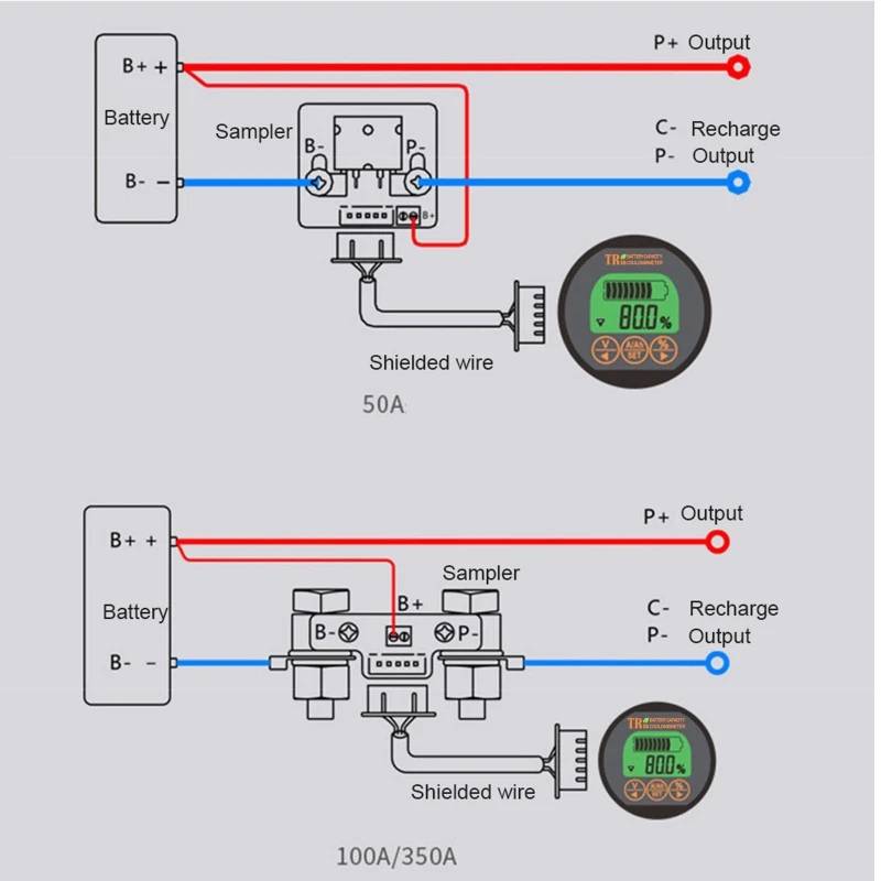 50A 100A 350A TR16 Coulomb Counter Meter Battery Capacity Ammeter TOP ones