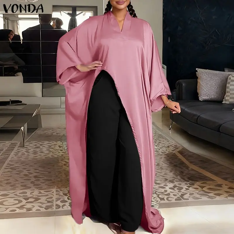 

Женская длинная блузка VONDA больших размеров 5XL, модные рубашки 2026 года, с длинным рукавом, V-образным вырезом, асимметричные топы, повседневная элегантная уличная одежда, блузы