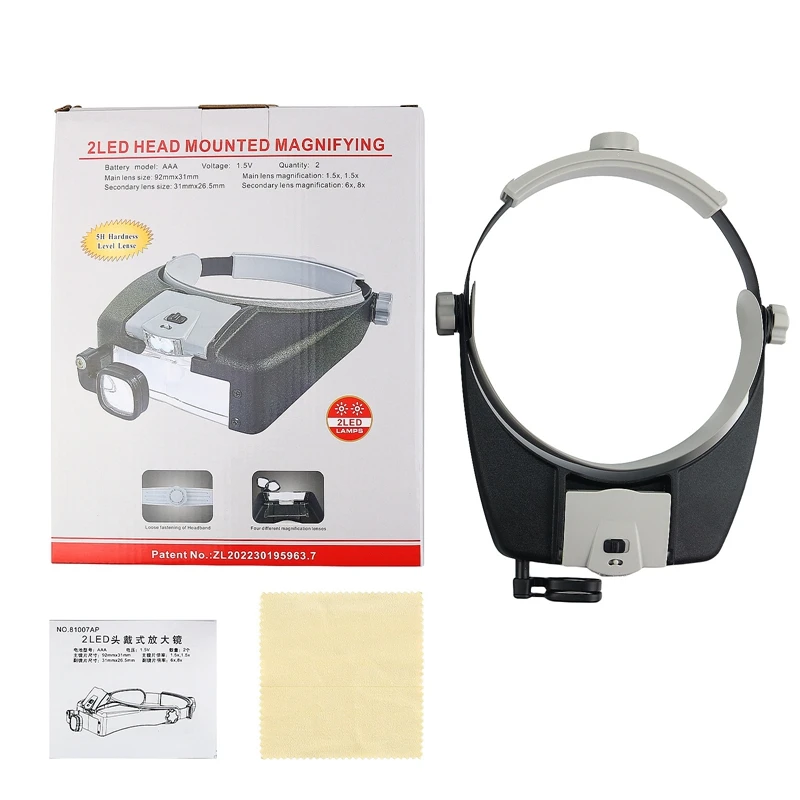 Headband Illuminated Magnifier 1.5X 3X 7.5X 9X 9.5X 11X 15.5X 17X Helmet Magnifying Glasses with 2 LED Light Third Hand Loupes