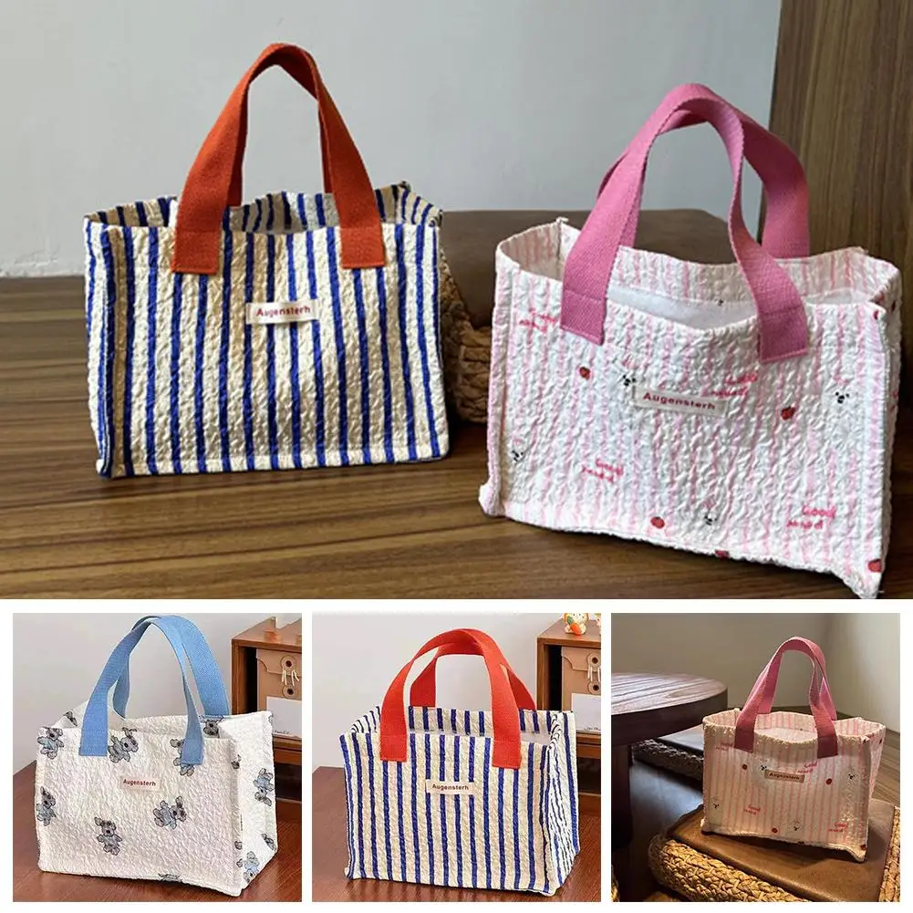 Flower Lunch Box Bag High Value Canvas Handbag Student Box Lunch Lunch Bag Bag Convenient Hand All-match Bag Y6A1