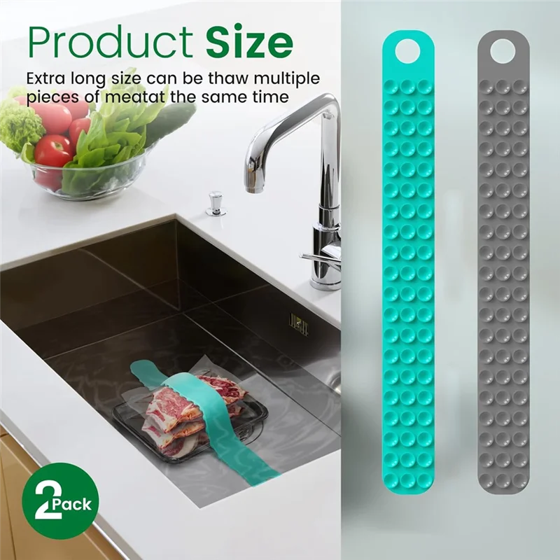 AT43-2 PCS Thaw Belt, Silicone Sink Thawing Fixator Belt, Longer Faster Defrosting Belt For Frozen Meat And Vegetable