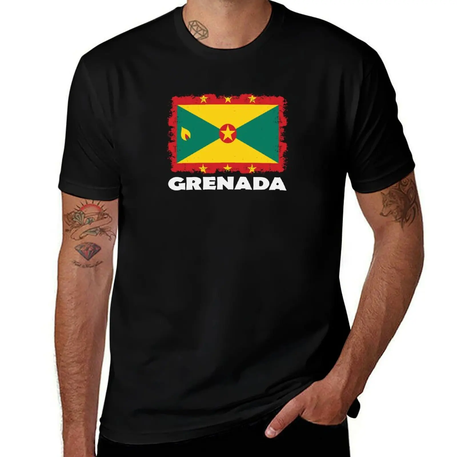

Grenada National Flag Distress T-Shirt cotton t shirts man 100% t shirts designer t shirt man luxury T-Shirt