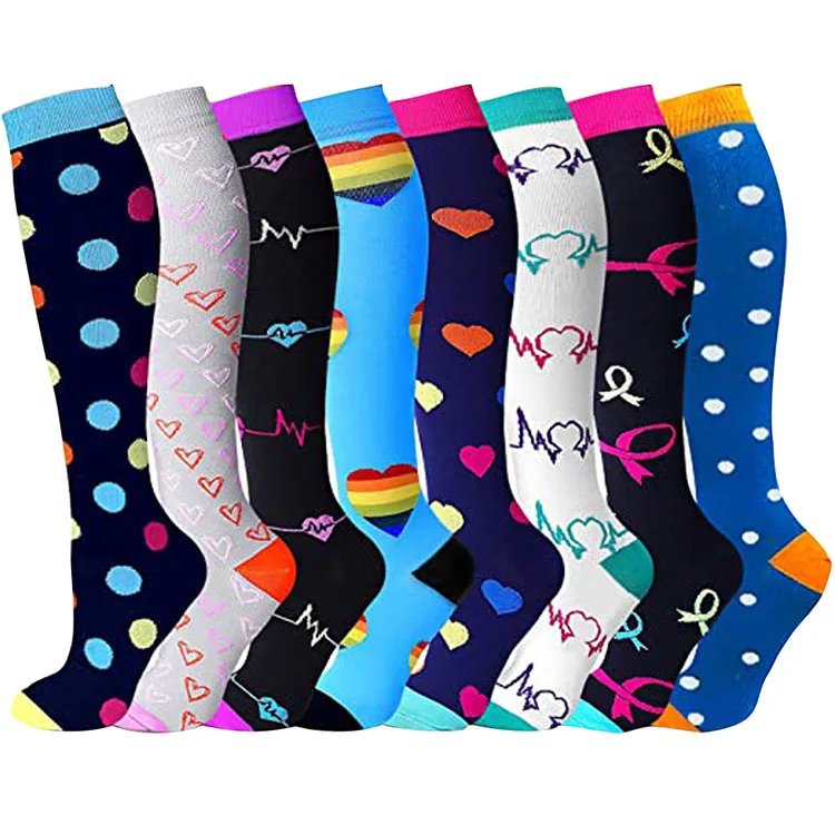 Chaussettes de compression colorées pour hommes et femmes, chaussettes de sport pour infirmières, chaussettes de course pour dames, 8 paires