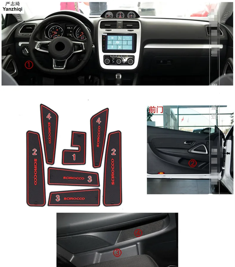 

7 шт./Набор для Volkswagen Scirocco 2009 - 2016, автомобильные аксессуары, 3D резиновый коврик, нескользящий коврик для внутренней чашки, коврик для двери Smabee