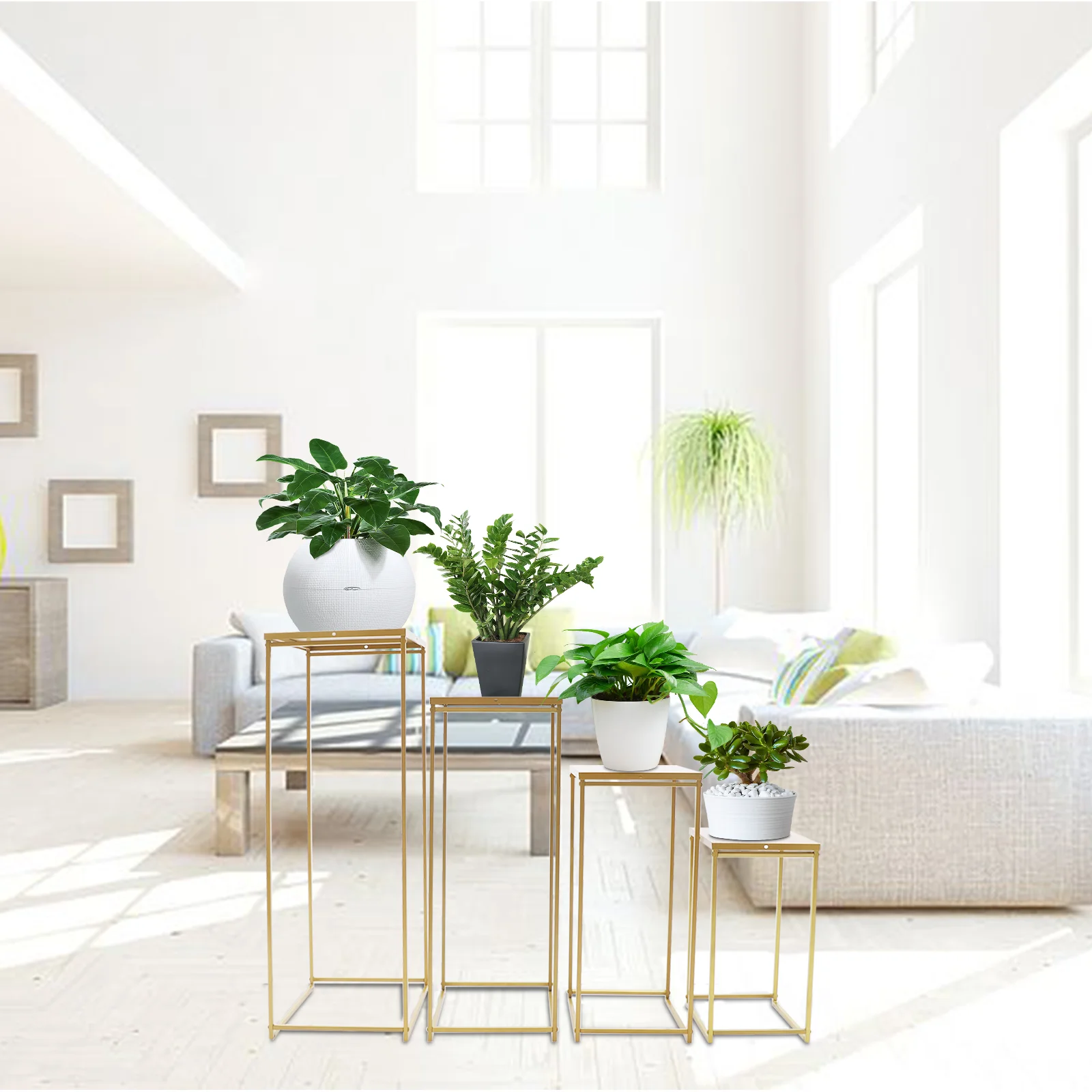 

Four Pieces Gold Steel Pipe Wedding Flower Holders, Geometric Flower Holders Wedding Decoration, Vertical Flower Holders