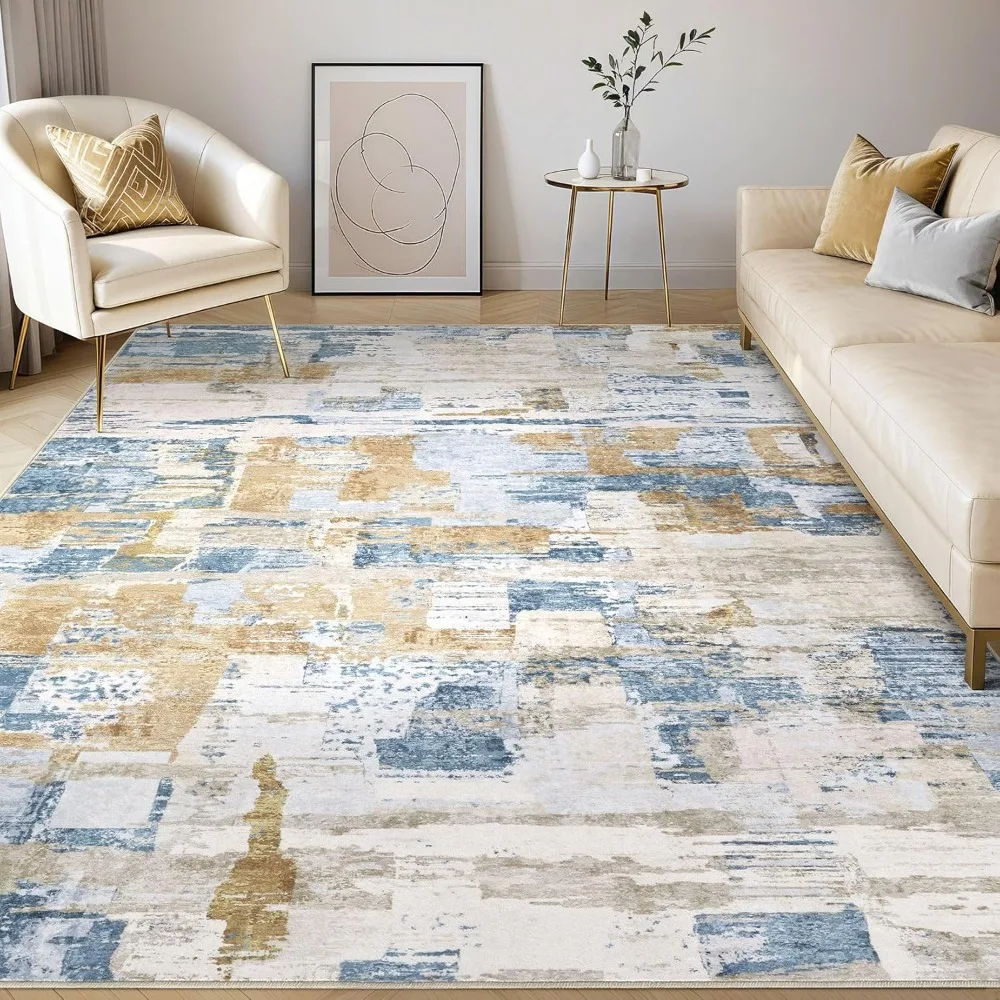 

Abstract Living Room Rug 8x10 - Modern Washable Soft Thin Area Rug for Living Room Neutral Indoor Floor Rug Carpets for Home