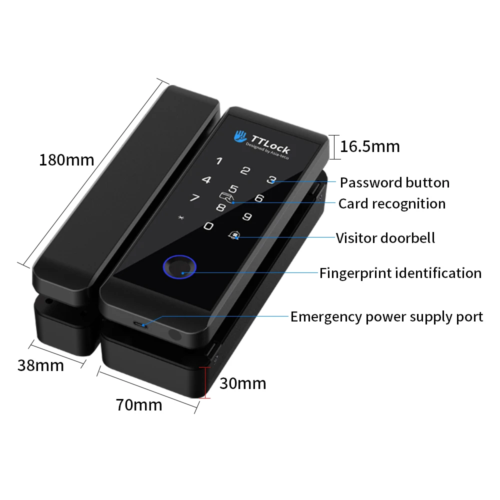 TTLOCK Smart Glass lock Riconoscimento delle impronte digitali 13,56 mhz Sblocco password ufficio semplice installazione serratura sicura