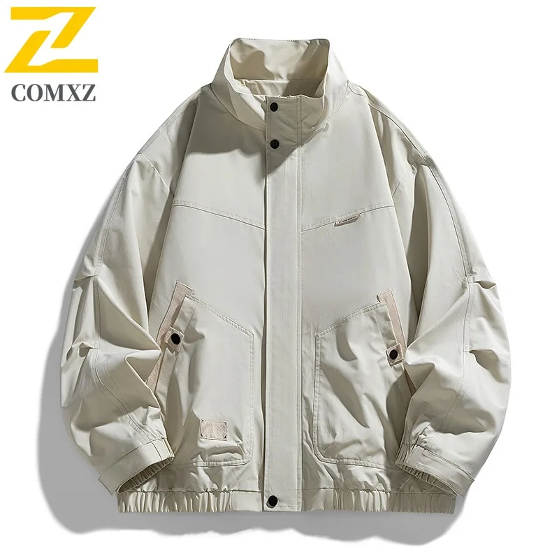 

COMXZ Men Vintage Jacket Overcoat Thickened Wool Blend High Street Trench Coat Stand Collar Windproof Urban Streetwear Outerwear
