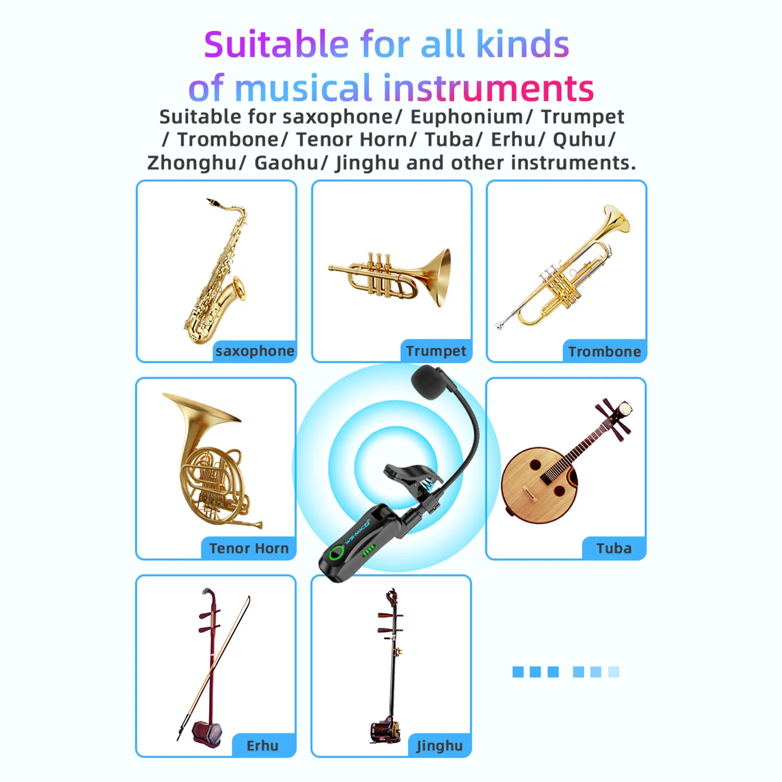 2.4G Wireless Musical Instrument Microphone Sax Mic Auto Pairing Low Latency 360 Degree Adjustable Clip for Sax Flute Clarinet view 4