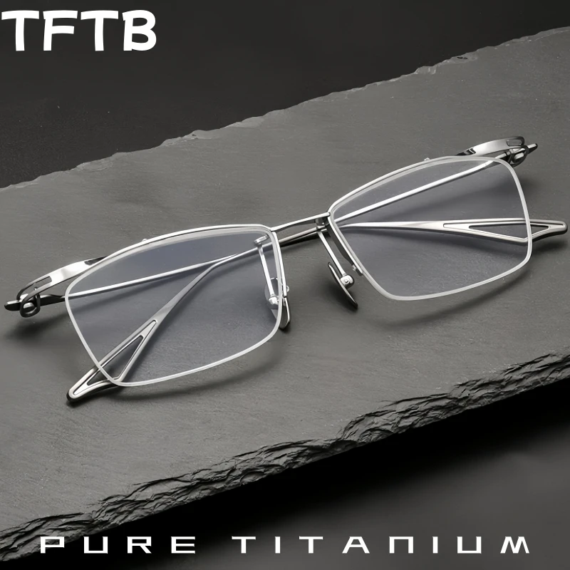 

TFTB Luxury Business Half-frame Men's Glasses Ultra-light 8g Pure Titanium Fashion Trend Optical Prescription Eyeglasses Frame