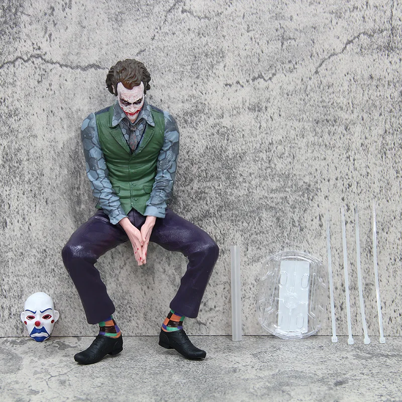 New Joker Heath Ledger Anime Figures Sitting Green Suit Handheld Joker Mask Car Decoration Model Kids Toys Children Xmas Gifts