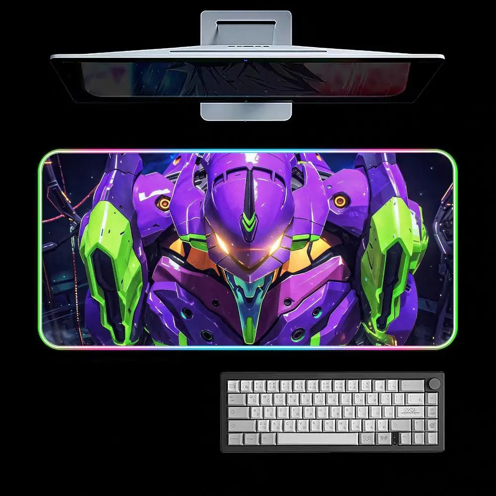 에반게리온 애니메이션 마우스 패드 RGB 게이밍 마우스 패드 데스크 매트 HD 게이머 대형 LED 라이트 XXL 마우스패드