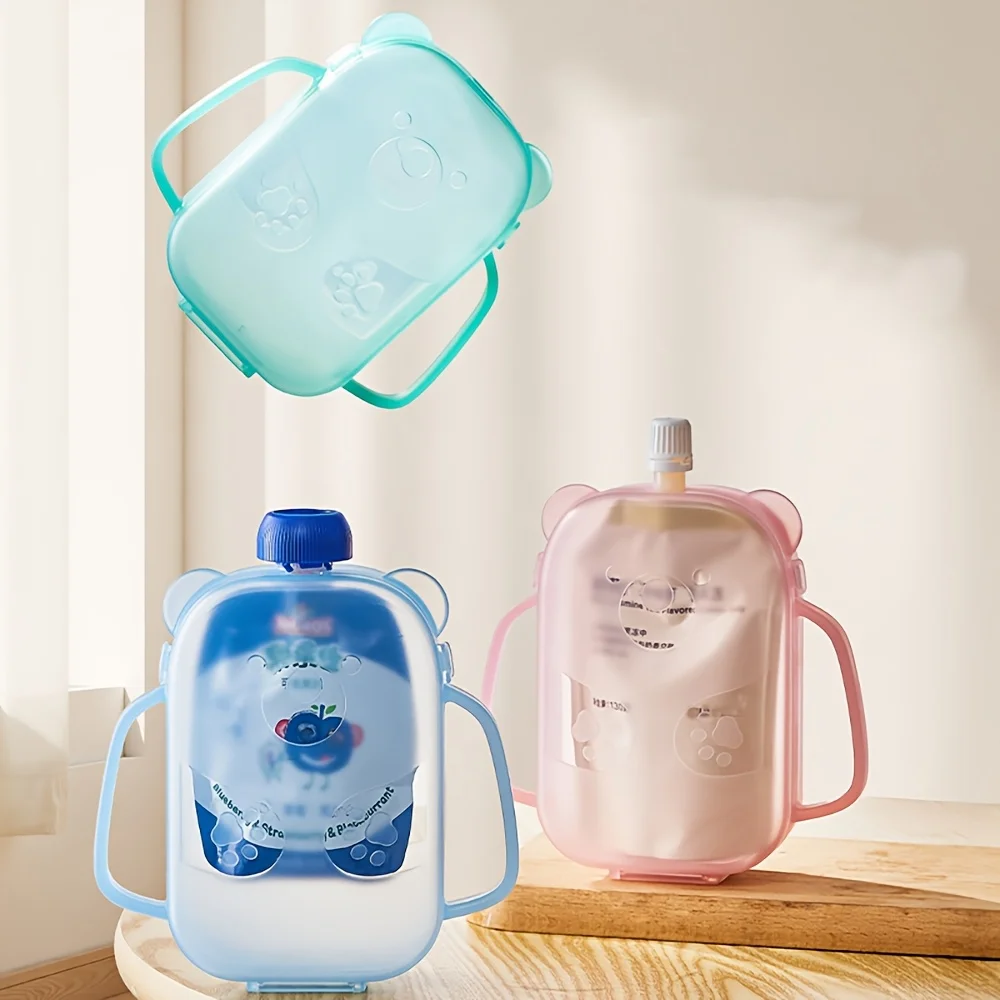 Bear Shaped Squeeze Pouch Holder, Baby Food Pouch Feeder for Mess-Free Snacking, Reusable Anti-Slip Grip for Yogurt & Fruit Pure