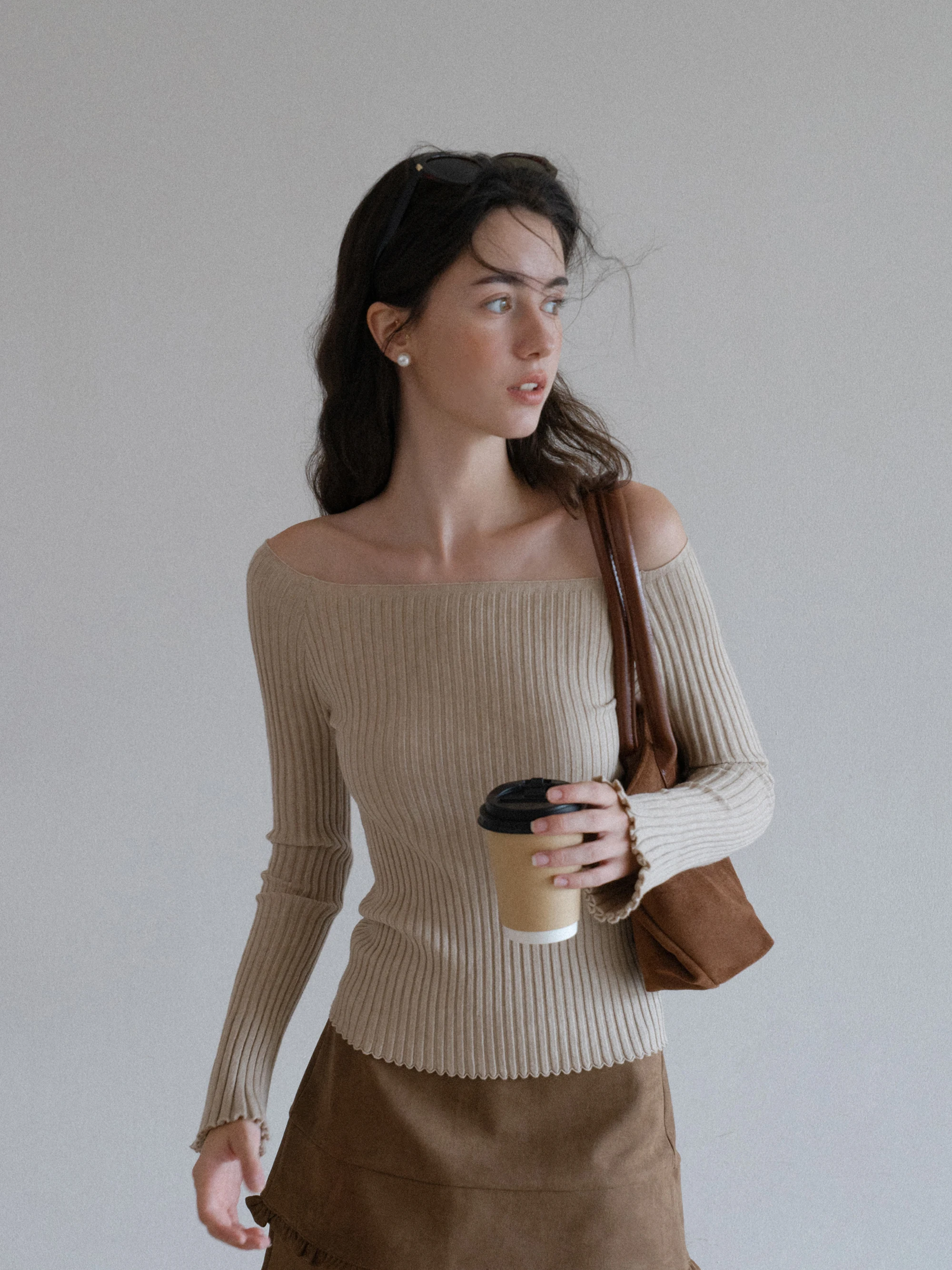 

EGGKA Soft oulder Bridesmaid Knitted Sweater Women's Slim Fit Autumn Winter Casual Long Sve Faionable Slimming Bell Sl...