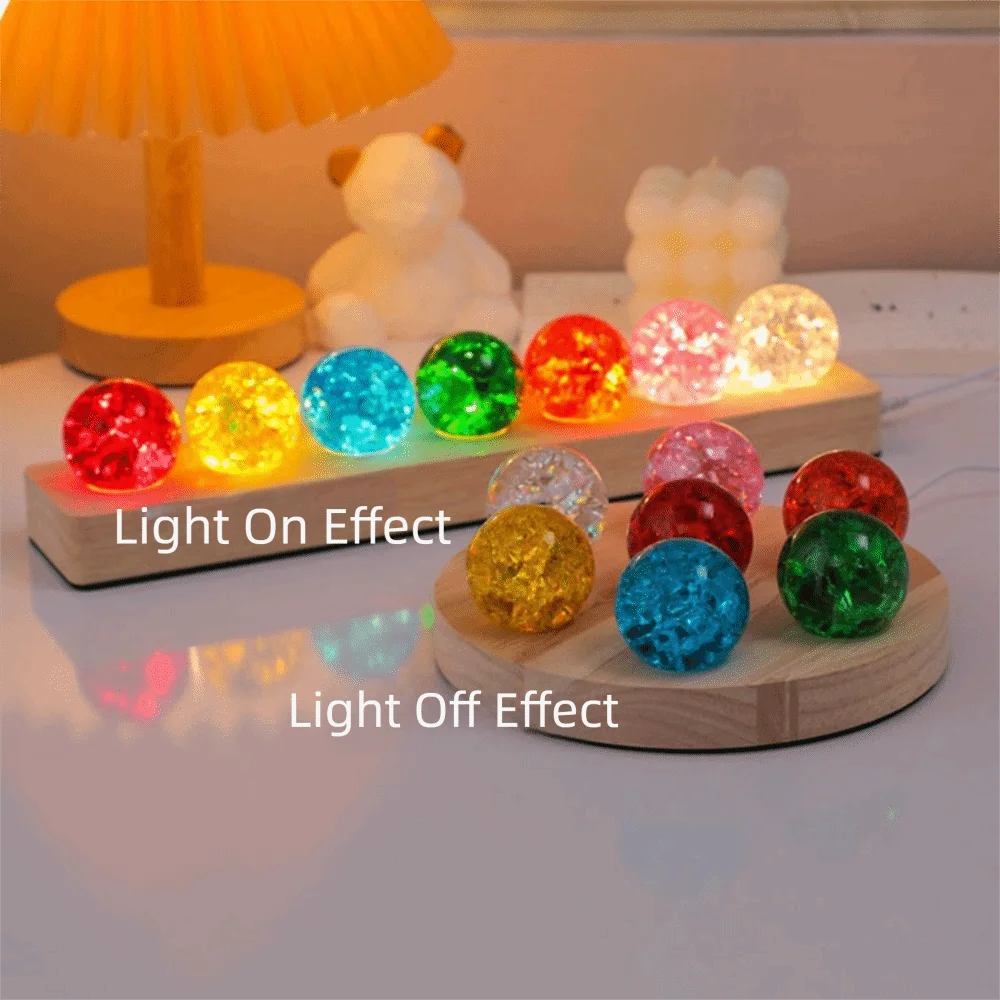 LED Wood Stand Glass Ball Detachable Round Base Crystal Ball Night Lamp Shiny Durable Luminous Crystal Ornaments Xmas Gift