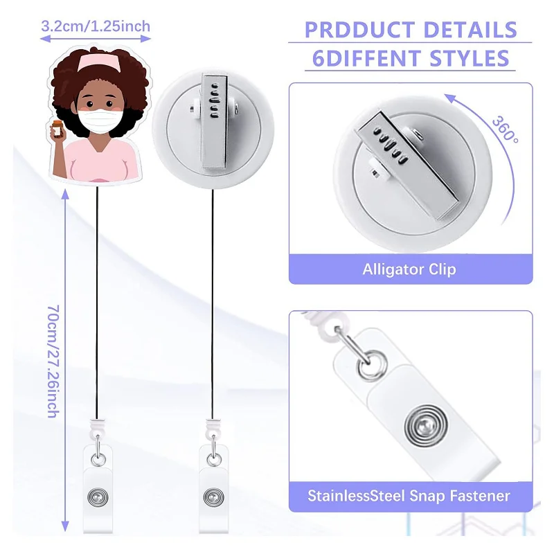 Girl Doctor Nurse Working Permit Clip 360° Rotation Retractable Badge Reel ID Tag Holder Clips Businese Pass Card Accessories