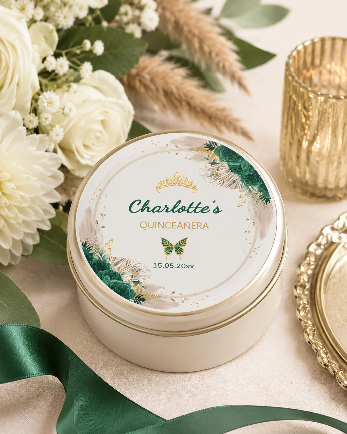 Customized 15Th Birthday (Coming-Of-Age Ceremony) Round Stickers, Which Can Be Personalized with Names, Dates, Etc., to Show Off a Gentle Princess Style, Suitable for Gift Tags, Dessert Table Decorations, Party Arrangements, and Other Occasions
