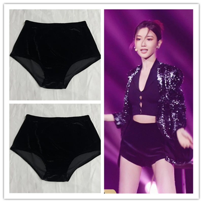 

Kpop Korean Singer Concert Black Velvet Slim Shorts Women Jazz Dance Costume Nightclub Stage Performance Wear Hip Hop Clothing