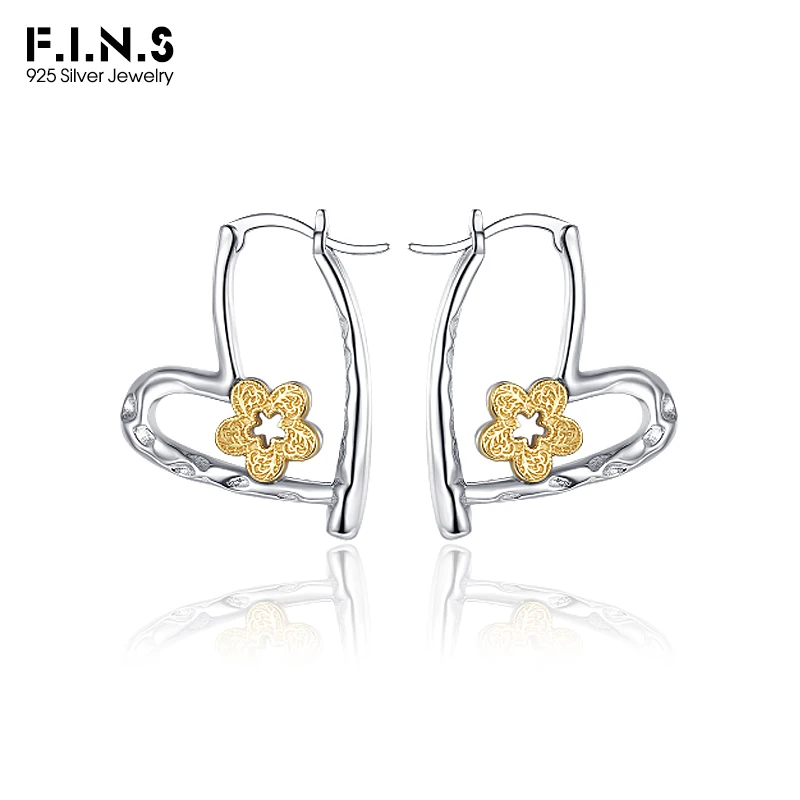 F.I.N.S S925 Sterling Silver Heart-Shaped Flower Hoop Earrings Elegant INS Style Uneven Surface Love Heart Spring Fashion Jewels