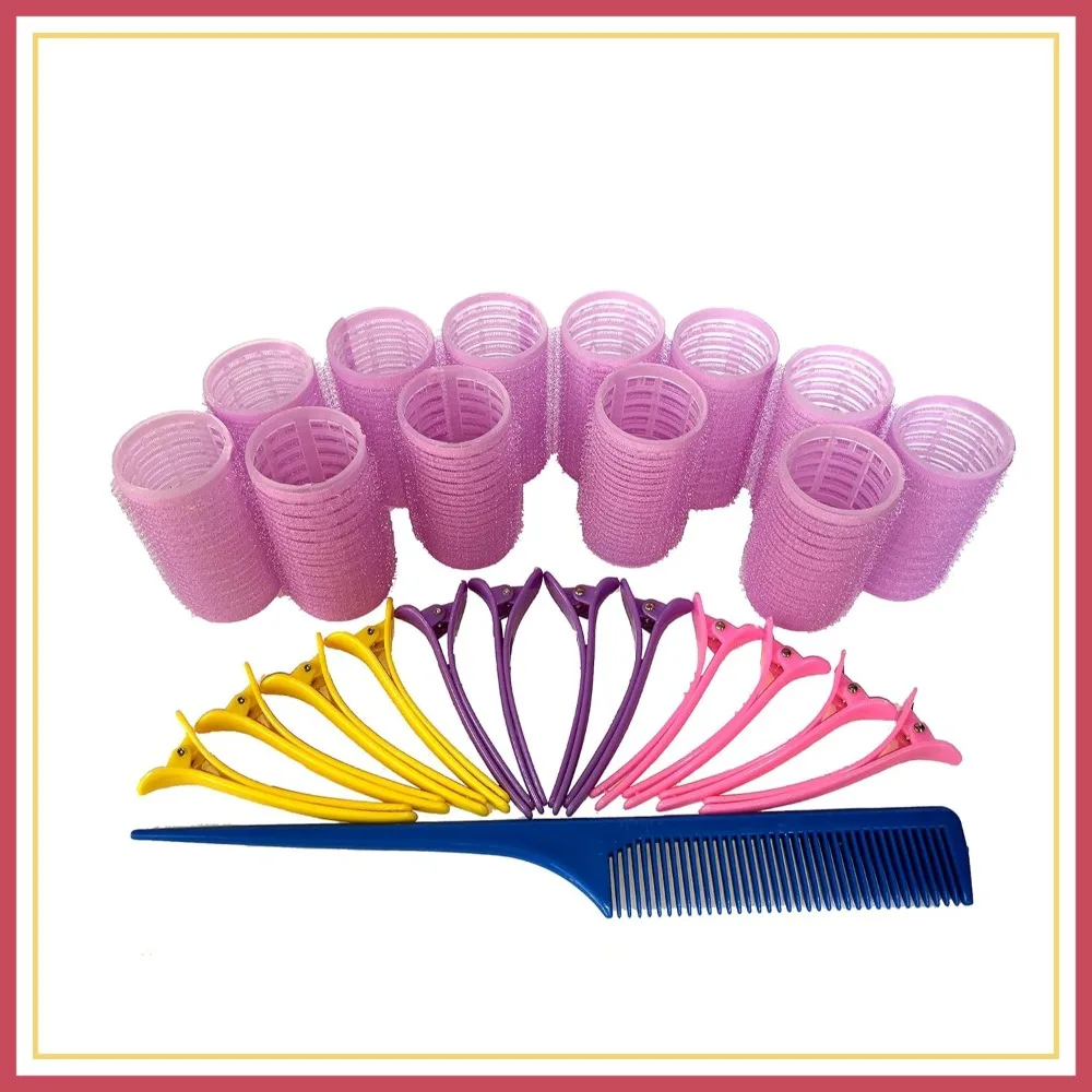 

Hair Rollers Set 12pcs with 12 Duckbill Clips & Comb for Styling, 31mm Self Grip Curlers