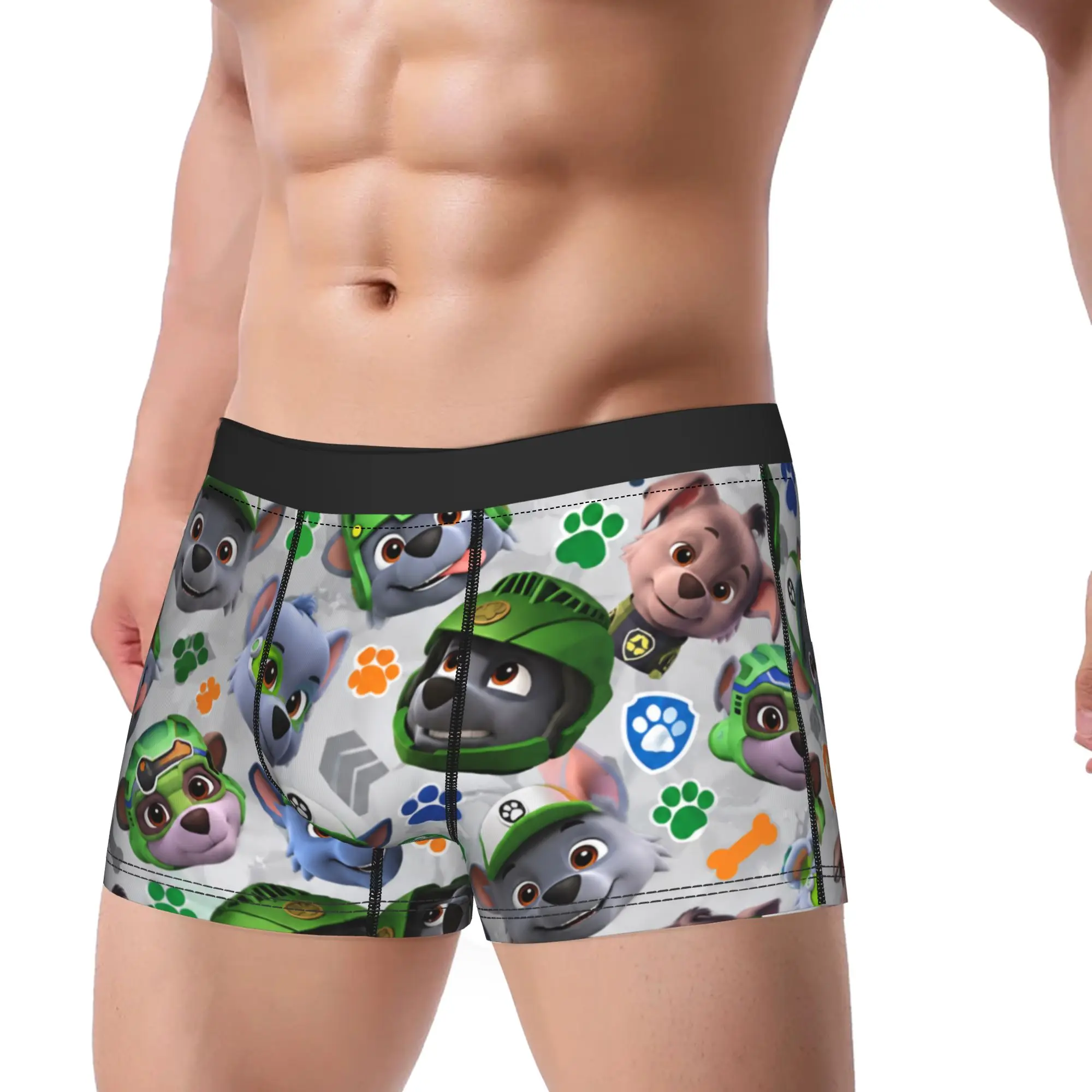 Paw Dogs Rocky Grey Puppy Head Boxer Shorts Pouch Underwear Trenky Custom DIY Boxer Brief Soft Trend Male Underpants Plus Size