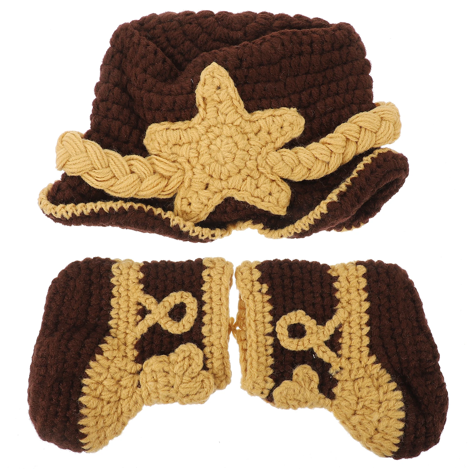 

2pcs Coffee Wool Knitting Shoes Handmade Newborn Costume Photo Outfit Baby Shower Gift Set Skin-Friendly Stretchy Soft