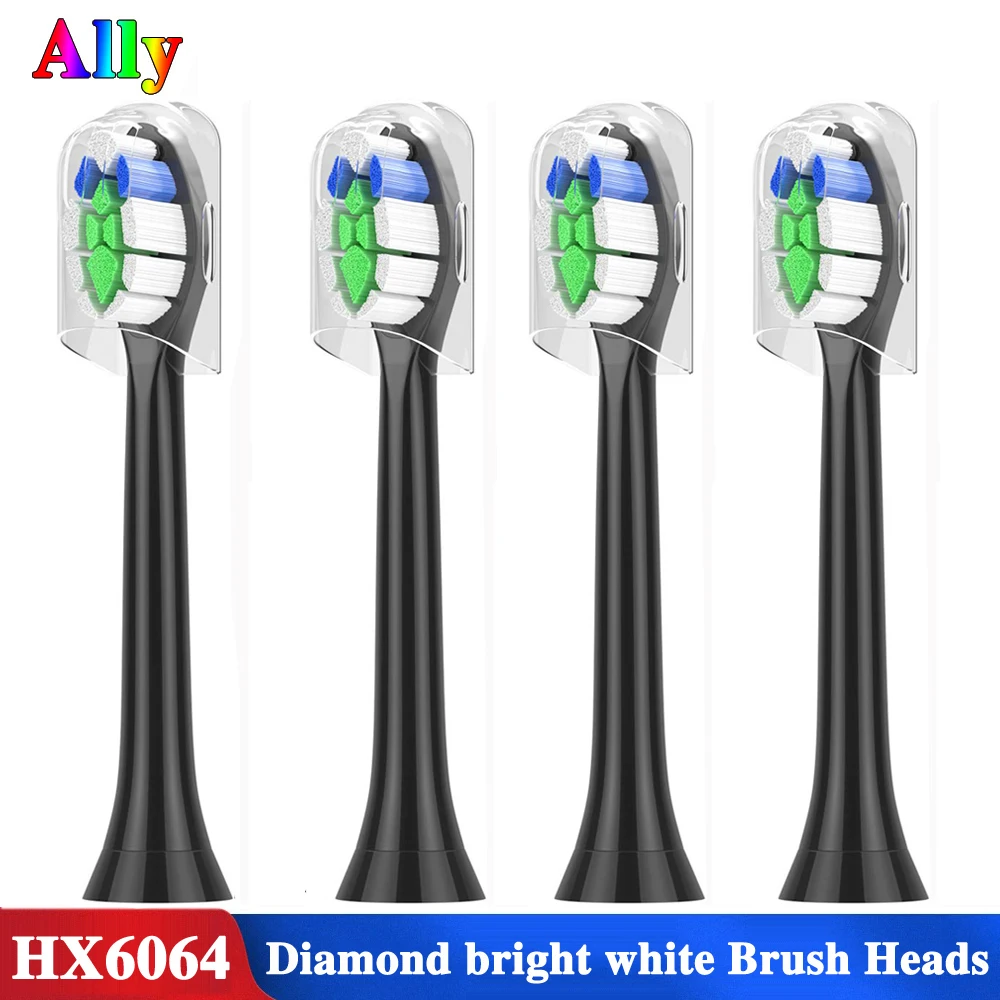 4PCS jt For Philips Sonicare Diamond Clean ProResults FlexCare HX6064/14 Standard Replacement electric Tooth Brush Heads Black