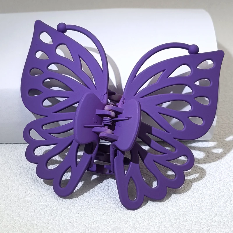 9 cm Süße Frauen Mädchen Junge Mode Geschenk Zurück Kopf Clip Haarnadel Candy Farbe Einzigen Schicht Hohl Flügel Antenne Schmetterling haar Klaue – Detail 12