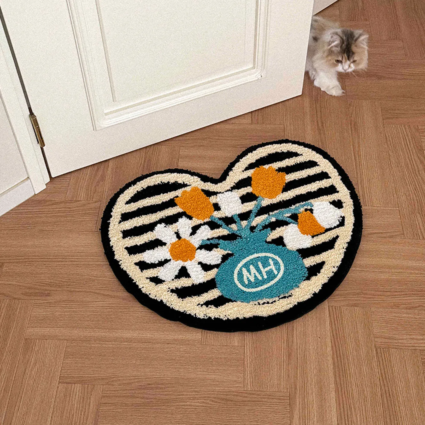 

Тафтинговый коврик для ванной комнаты в форме сердца, мягкий тафтинговый тюльпан, ковер для спальни, прикроватный ковер с цветочным принтом, напольный нескользящий коврик, эстетический домашний декор