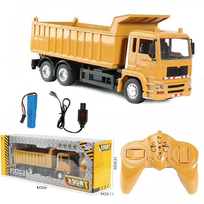 Rc Cars Dump Truck Vehicle Toys For Children Boys Xmas Birthday Gifts Yellow Color Transporter Engineering Model Beach Toys