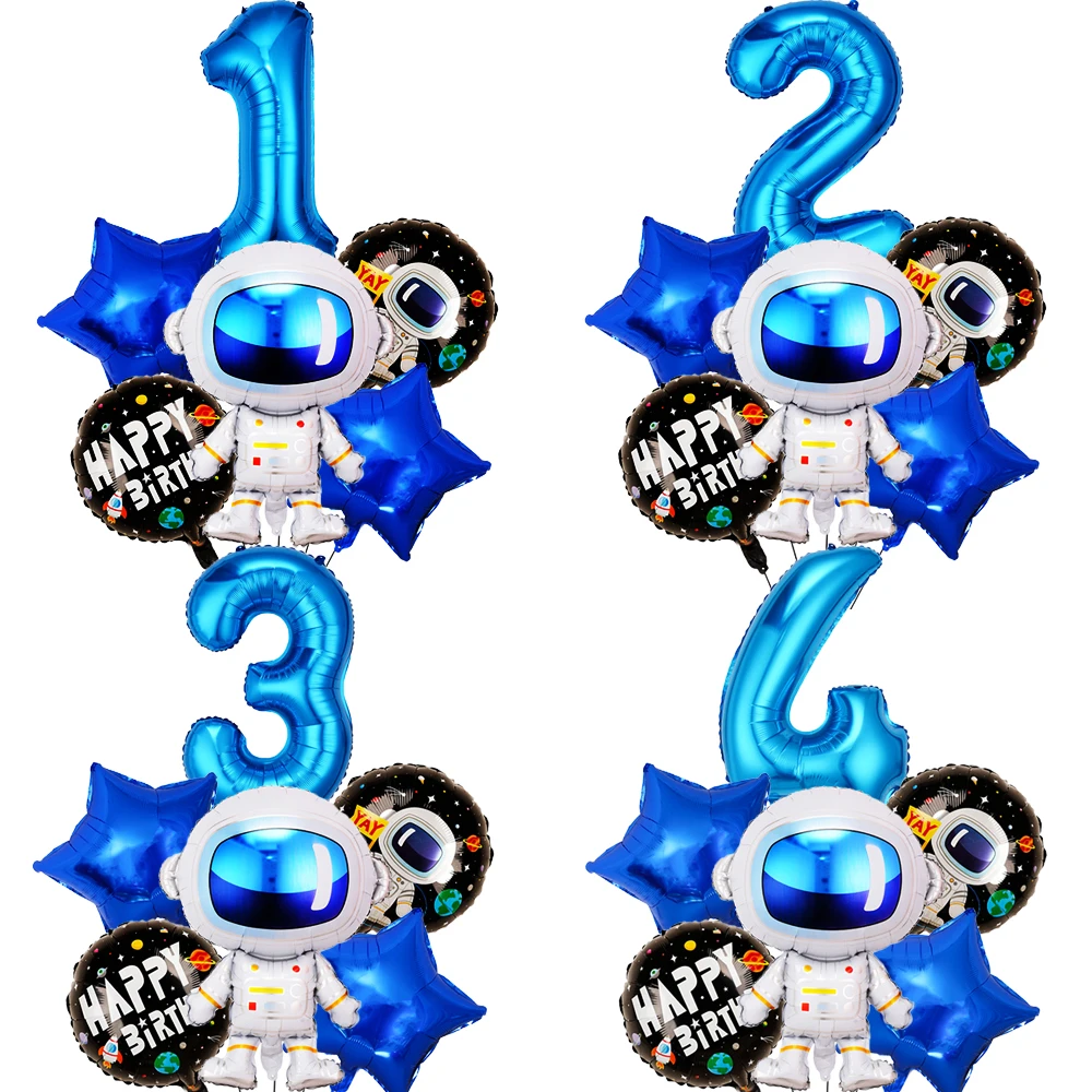 Outer Space Balloons Set Astronaut Balloon 32'' Blue Number Balloon Galaxy Theme Party Boy Birthday Party Decoration Supplies