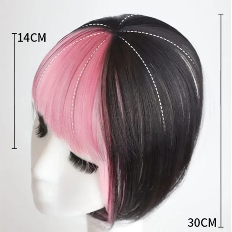 合成かつら 3D ナチュラルハイライトピンクゴールデンエア前髪かつら目に見えない跡のない額ヘアピースエクステンション