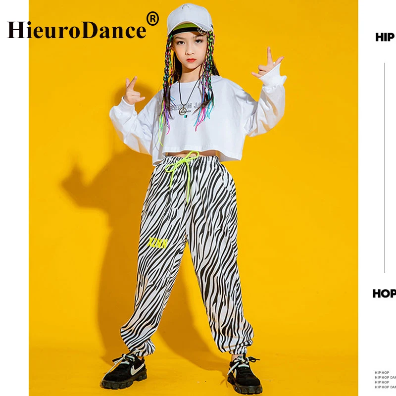 Zebra Streifen Hip Hop Mädchen Kinder Crop Top Jogger Street Dance Kleidung Set Kinder Jazz Streetwear Mädchen Bühne Kostüme für Jungen