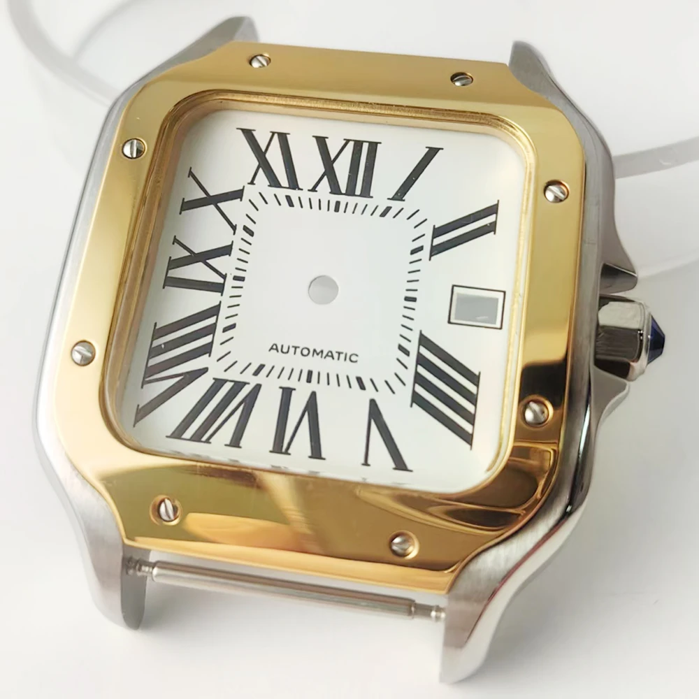 38 مللي متر الذهب مربع حالة الأبيض مربع الهاتفي ل 316L الصلب ساعة NH36 أجزاء الحركة الأوتوماتيكية إصلاح وتعديل