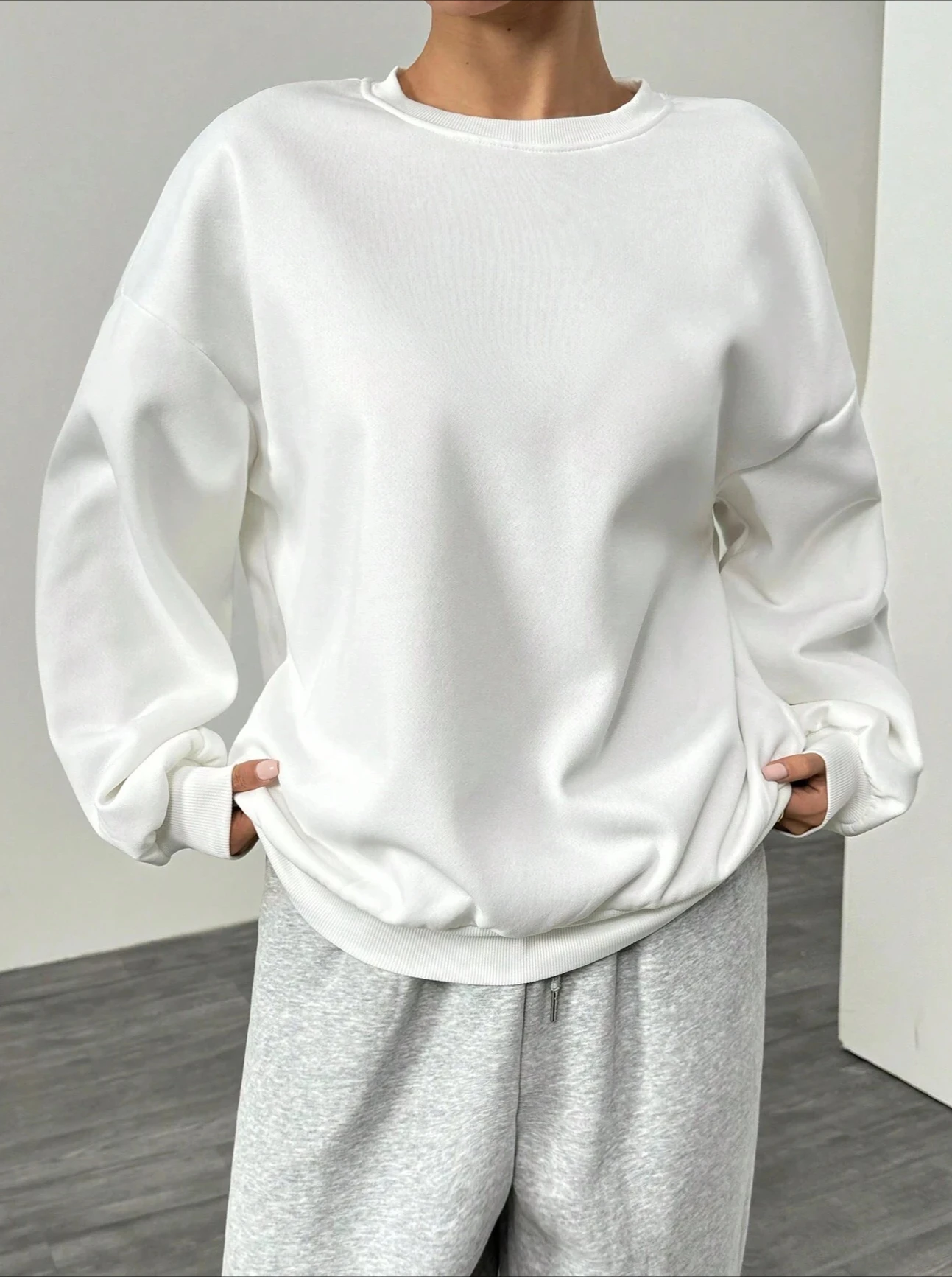 Dames lente/herfst casual eenvoudig effen kleur los sweatshirt met lange mouwen versie O-hals basic top streetwear