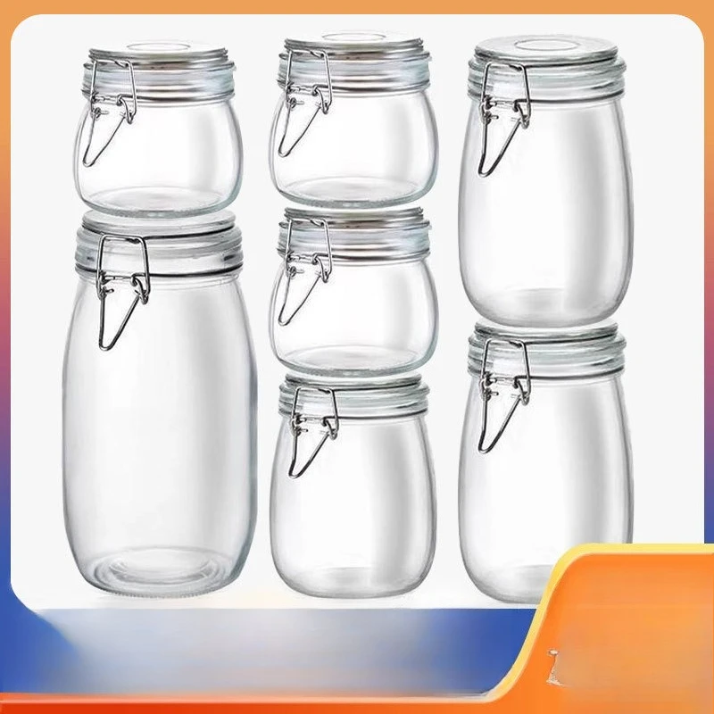 Frasco de Vidrio Transparente Sellado, Frasco de Almacenamiento con Tapa de Hebilla de Grado Alimenticio, Frasco de Enzimas para el Hogar, Frasco para Mermelada, Frasco para Encurtidos
