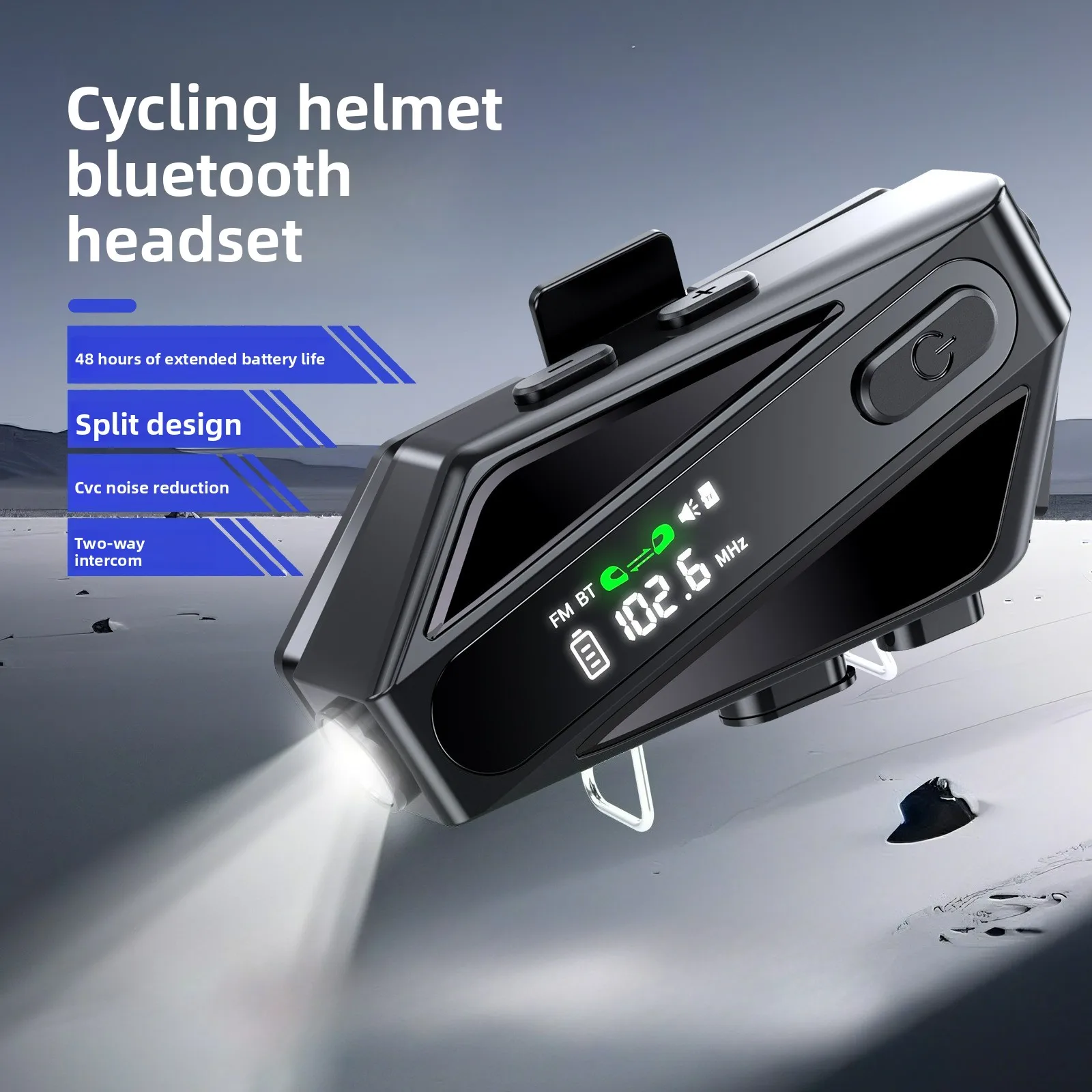 Headset helm Bluetooth baru dengan lampu LED, interkom, untuk helm sepeda motor