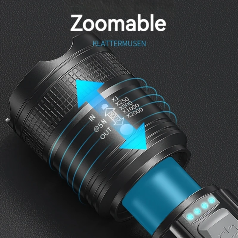 Smiling Shark SD1029 Zoomable Flashlight, P50 USB Rechargeable Torchlight, ABS Plastic Torch, for Daily Use, Outdoot Camping