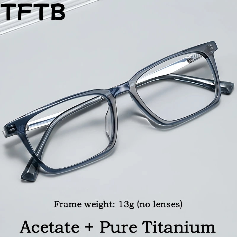 

TFTB Men's Retro Square Luxury Acetate Eyeglasses Frame Ultralight Pure Titanium Legs Fashion Trend Optical Prescription Glasses