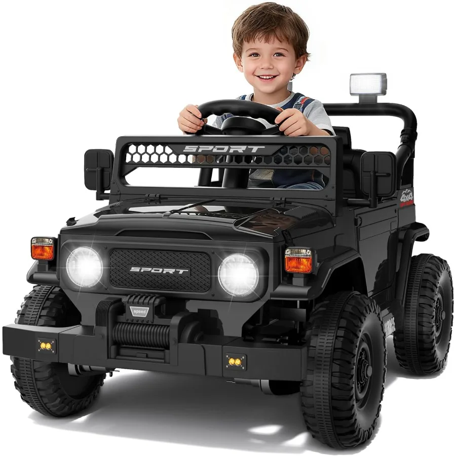 12v passeio de controle remoto em carros para meninos de 3 anos veículos elétricos jeep com suspensão de mola bluethooth música led 3 velocidades po