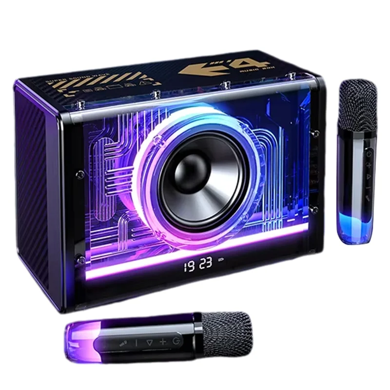 

A78E-Bluetooth Speaker Karaoke Machine Two Wireless Microphones Portable Adults Kids LED Lights