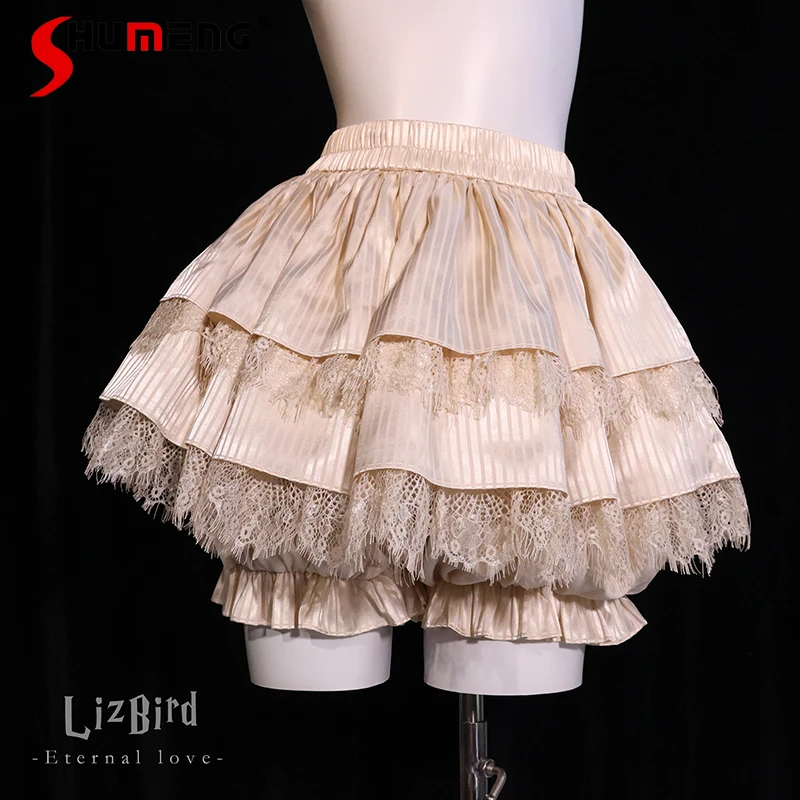 Original Lolita Crinoline Girl's Women Sweet Lace Heavy Industry Elastic Waist Skirt French Elegant Retro Gothic Mini Culottes