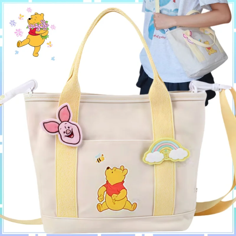 

Новая сумка-тоут на одно плечо с медведем-пухом, портативная холщовая сумка через плечо для поездок на работу, милый мультяшный аниме-сюрприз, подарок для девочек