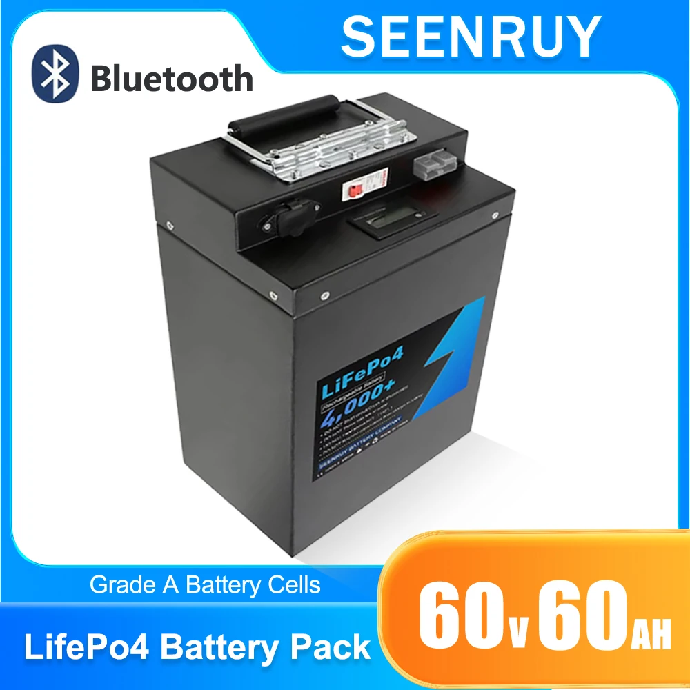 

SEENRUY 60V 60Ah Lifepo4 Battery Pack for Electric Tricycle Motorcycle Built-in BMS 5A Charge Include
